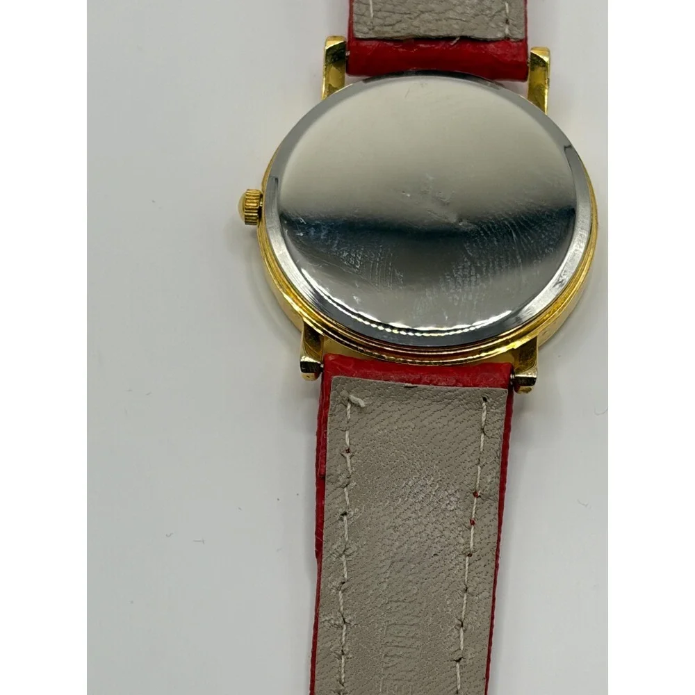 Parmeni Quartz Gold Tone Red Dial Leather Band Women's Watch‎